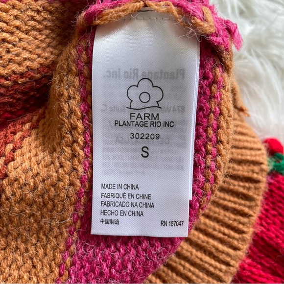 Farm Rio Colorful Stripe 3D Cherry Crochet Wool Blend Sweater NWT Small - Picture 15 of 16